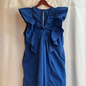Ruffled Tie-Front Midi Dress in Royal Blue